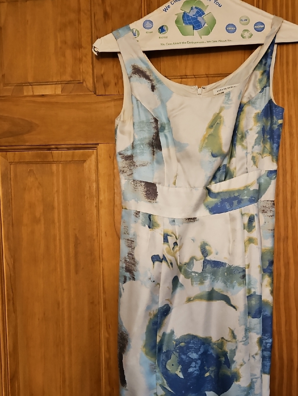 Banana Republic Blue, White & Green Watercolor Midi Dress